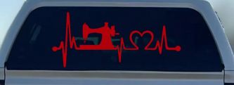 Sewing Machine Love Heartbeat Lifeline Car or Truck Window Decal Sticker (Red)