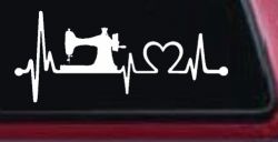 Sewing Machine Love Heartbeat Lifeline Car or Truck Window Decal Sticker