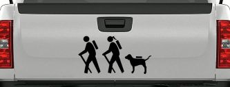 Hiker Couple Man Woman with Dog Hiking Camper Camping Nature Car or Truck Window Vinyl Decal Sticker (Black)