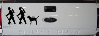Hiker Couple Man Woman with Dog Hiking Camper Camping Nature Car or Truck Window Decal Sticker (Black)