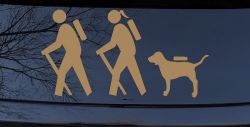 Hiker Couple Man Woman with Dog Hiking Camper Camping Nature Car or Truck Window Vinyl Decal Sticker (Light Brown)