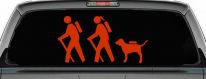Hiker Couple Man Woman with Dog Hiking Camper Camping Nature Car or Truck Window Decal Sticker (Orange Red)