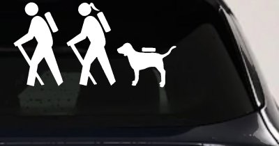 Hiker Couple Man Woman with Dog Hiking Camper Camping Nature Car or Truck Window Vinyl Decal Sticker