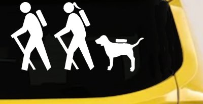 Hiker Couple Man Woman with Dog Hiking Camper Camping Nature Car or Truck Window Vinyl Decal Sticker