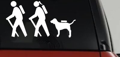 Hiker Couple Man Woman with Dog Hiking Camper Camping Nature Car or Truck Window Vinyl Decal Sticker