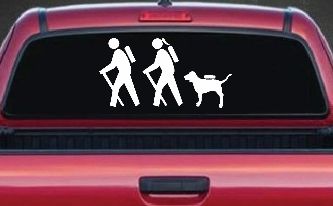 Hiker Couple Man Woman with Dog Hiking Camper Camping Nature Car or Truck Window Decal Sticker