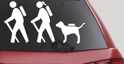 Hiker Couple Man Woman with Dog Hiking Camper Camping Nature Car or Truck Window Vinyl Decal Sticker