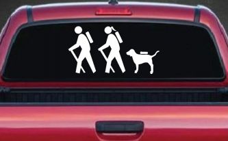 Hiker Couple Man Woman with Dog Hiking Camper Camping Nature Car or Truck Window Decal Sticker