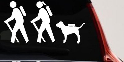 Hiker Couple Man Woman with Dog Hiking Camper Camping Nature Car or Truck Window Vinyl Decal Sticker