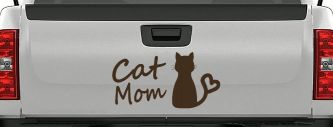 Cat Mom Love Heart Car or Truck Window Decal Sticker (Brown)