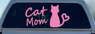 Cat Mom Love Heart Car or Truck Window Decal Sticker (Pink)