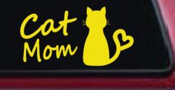 Cat Mom Love Heart Car or Truck Window Decal Sticker (Yellow)