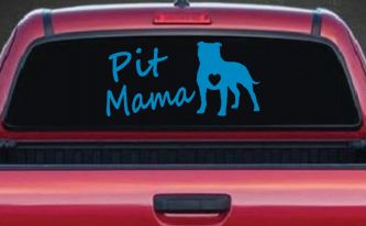 Pit Bull Mama Dog Love Heart Car or Truck Window Decal Sticker (Blue)