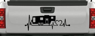5th Fifth Wheel Camper Travel Trailer Heartbeat Lifeline Other Car or Truck Window Decal Sticker (Black)