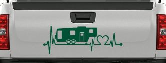 5th Fifth Wheel Camper Travel Trailer Heartbeat Lifeline Other Car or Truck Window Decal Sticker (Dark Green)