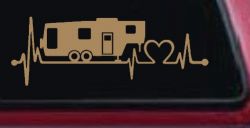 5th Fifth Wheel Camper Travel Trailer Heartbeat Lifeline Other Car or Truck Window Decal Sticker (Light Brown)
