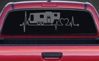 5th Fifth Wheel Camper Travel Trailer Heartbeat Lifeline Other Car or Truck Window Decal Sticker (Silver)