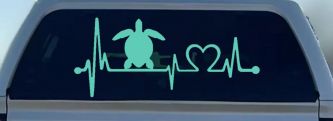 Sea Turtle Heartbeat Lifeline Car or Truck Window Vinyl Decal Sticker (Mint)
