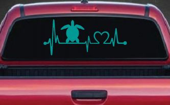 Sea Turtle Heartbeat Lifeline Car or Truck Window Decal Sticker (Turquoise)