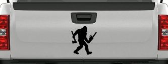 Bigfoot Lumberjack Logger with Axe and Chainsaw Funny Car or Truck Window Decal Sticker (Black)