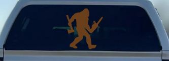 Bigfoot Lumberjack Logger with Axe and Chainsaw Funny Car or Truck Window Decal Sticker (Copper)