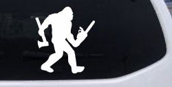 Bigfoot Lumberjack Logger with Axe and Chainsaw Funny Car or Truck Window Decal Sticker