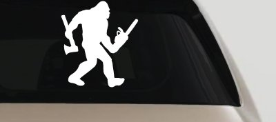 Bigfoot Lumberjack Logger with Axe and Chainsaw Funny Car or Truck Window Vinyl Decal Sticker