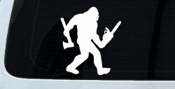 Bigfoot Lumberjack Logger with Axe and Chainsaw Funny Car or Truck Window Decal Sticker
