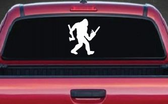Bigfoot Lumberjack Logger with Axe and Chainsaw Funny Car or Truck Window Decal Sticker