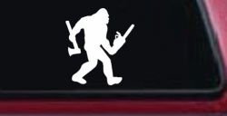 Bigfoot Lumberjack Logger with Axe and Chainsaw Funny Car or Truck Window Decal Sticker
