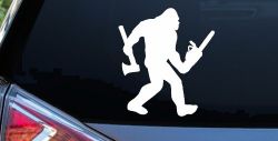 Bigfoot Lumberjack Logger with Axe and Chainsaw Funny Car or Truck Window Decal Sticker