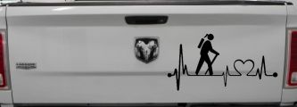 Girl Hiker Heartbeat Lifeline Monitor Hiking Camper Camping Car or Truck Window Vinyl Decal Sticker (Black)
