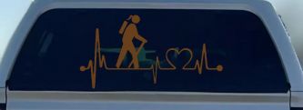 Girl Hiker Heartbeat Lifeline Monitor Hiking Camper Camping Car or Truck Window Vinyl Decal Sticker (Copper)