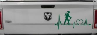 Girl Hiker Heartbeat Lifeline Monitor Hiking Camper Camping Car or Truck Window Decal Sticker (Dark Green)