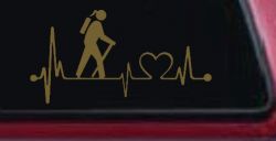 Girl Hiker Heartbeat Lifeline Monitor Hiking Camper Camping Car or Truck Window Decal Sticker (Gold)