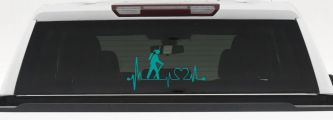 Girl Hiker Heartbeat Lifeline Monitor Hiking Camper Camping Car or Truck Window Decal Sticker (Turquoise)