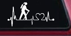 Girl Hiker Heartbeat Lifeline Monitor Hiking Camper Camping Car or Truck Window Decal Sticker