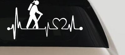 Girl Hiker Heartbeat Lifeline Monitor Hiking Camper Camping Car or Truck Window Vinyl Decal Sticker