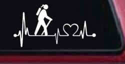 Girl Hiker Heartbeat Lifeline Monitor Hiking Camper Camping Car or Truck Window Decal Sticker