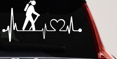 Girl Hiker Heartbeat Lifeline Monitor Hiking Camper Camping Car or Truck Window Vinyl Decal Sticker