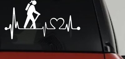 Girl Hiker Heartbeat Lifeline Monitor Hiking Camper Camping Car or Truck Window Vinyl Decal Sticker