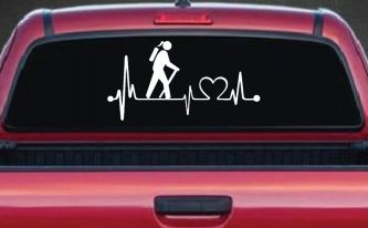 Girl Hiker Heartbeat Lifeline Monitor Hiking Camper Camping Car or Truck Window Decal Sticker