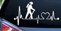 Girl Hiker Heartbeat Lifeline Monitor Hiking Camper Camping Car or Truck Window Decal Sticker