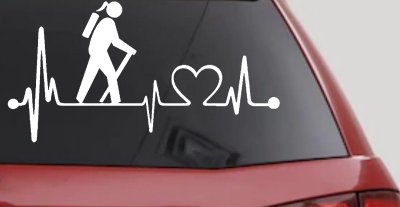 Girl Hiker Heartbeat Lifeline Monitor Hiking Camper Camping Car or Truck Window Vinyl Decal Sticker