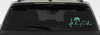 Palm Tree Beach Heartbeat Lifeline Vacation Car or Truck Window Decal Sticker (Mint)