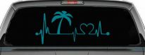 Palm Tree Beach Heartbeat Lifeline Vacation Car or Truck Window Vinyl Decal Sticker (Turquoise Blue)
