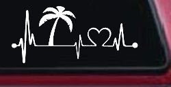 Palm Tree Beach Heartbeat Lifeline Vacation Car or Truck Window Decal Sticker