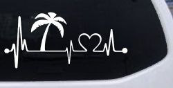 Palm Tree Beach Heartbeat Lifeline Vacation Car or Truck Window Decal Sticker
