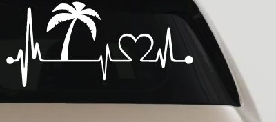 Palm Tree Beach Heartbeat Lifeline Vacation Car or Truck Window Vinyl Decal Sticker
