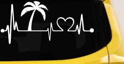 Palm Tree Beach Heartbeat Lifeline Vacation Car or Truck Window Vinyl Decal Sticker